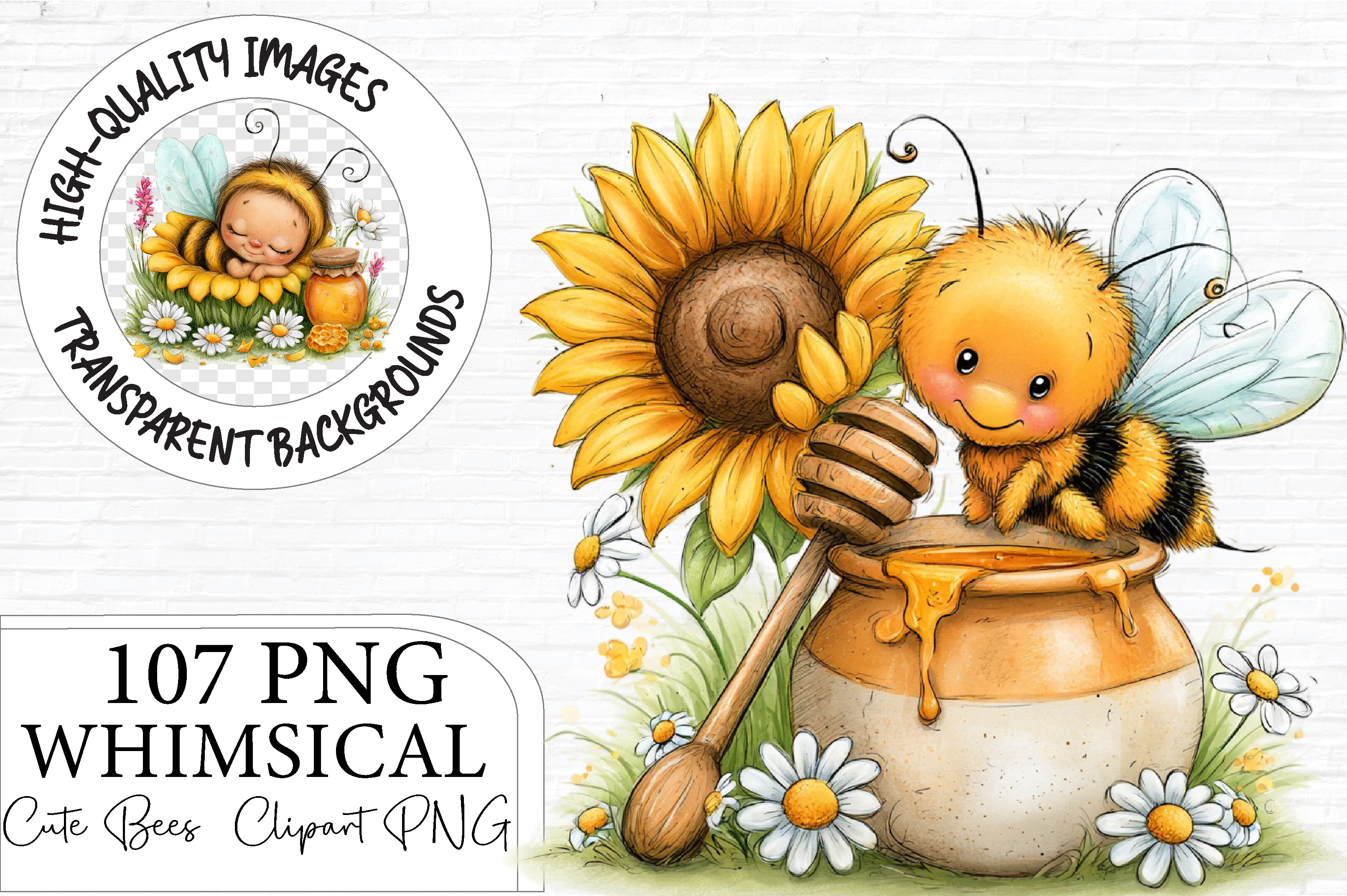 Whimsical Honey Bee & Sunflower Clipart