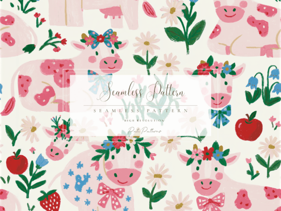Whimsical Pink Cow Seamless Pattern for Kids