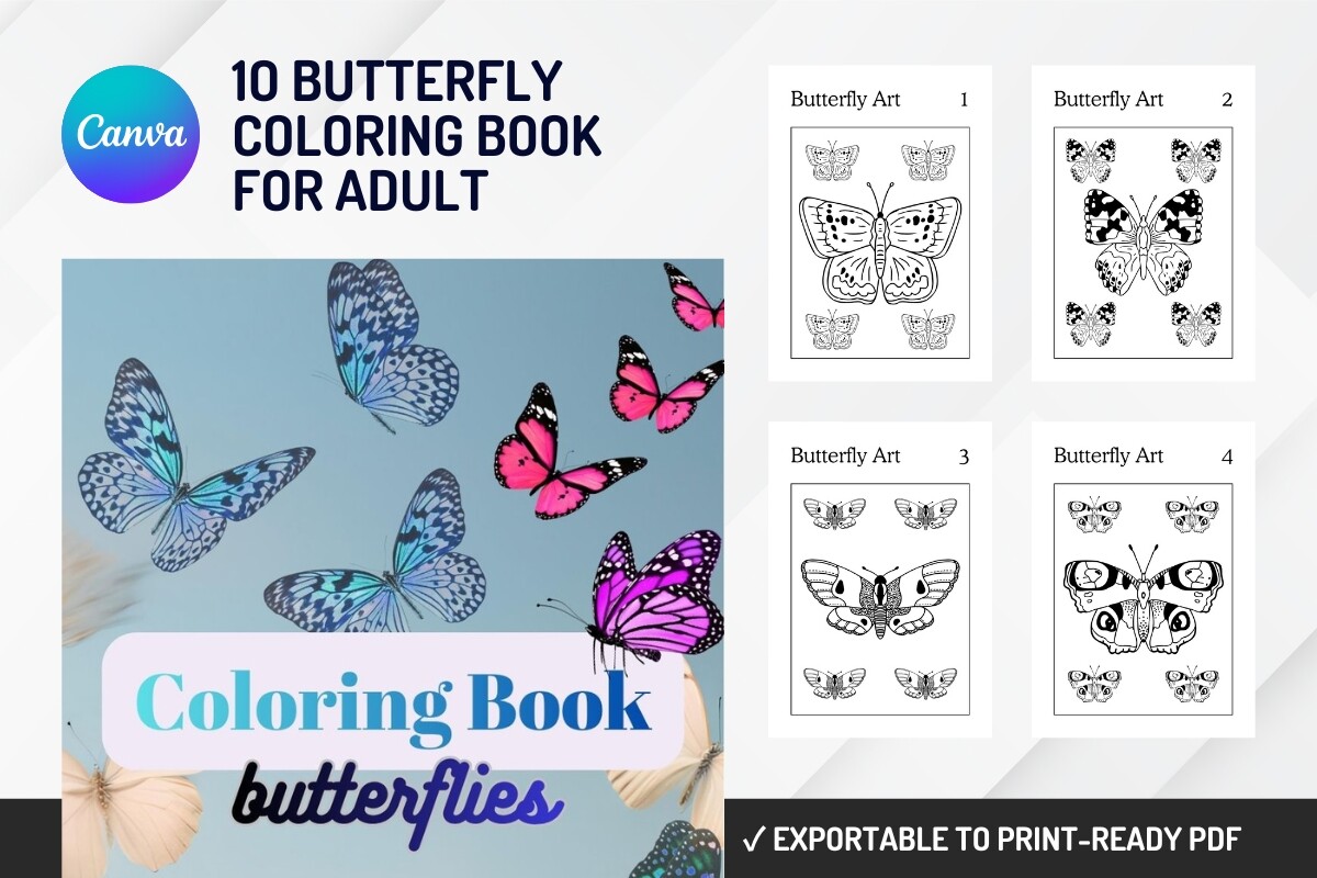 10 Butterfly Coloring Book Canva Templat