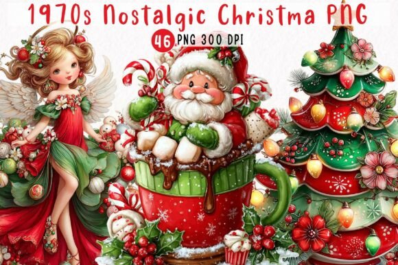 1970s Nostalgic Christmas Clipart PNG