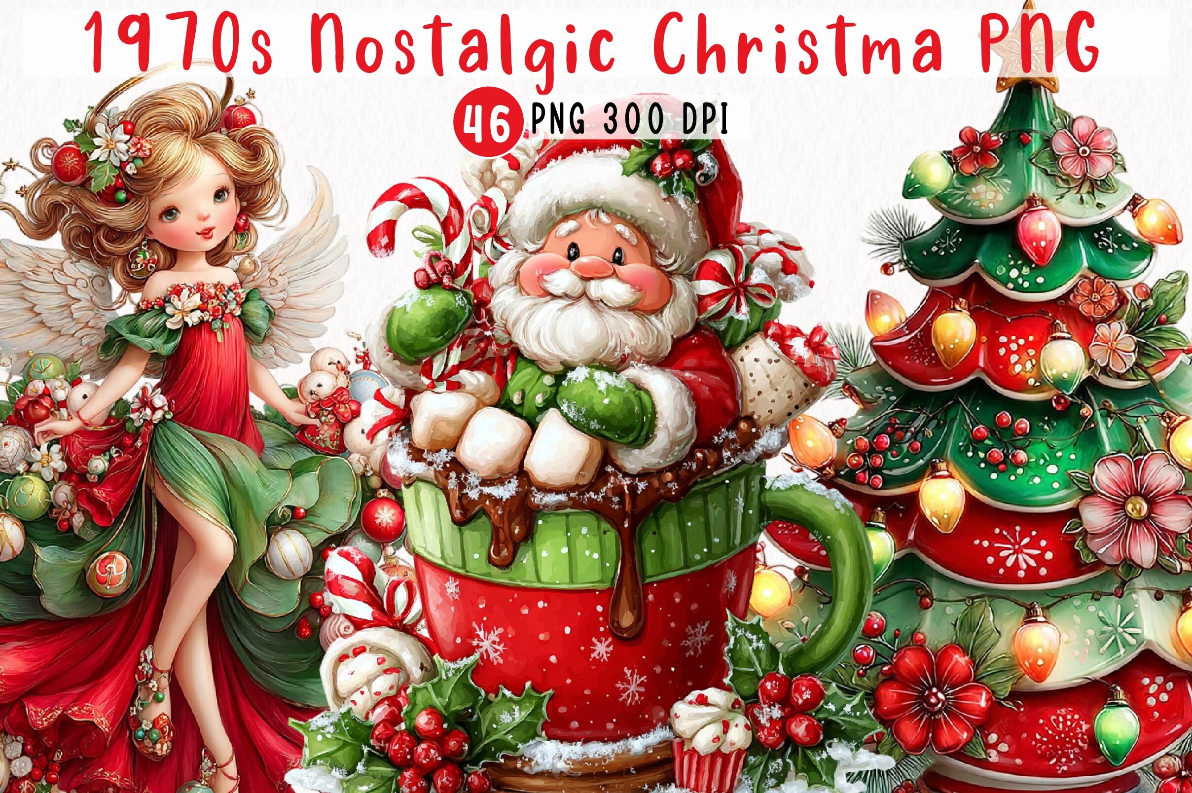 1970s Nostalgic Christmas Clipart PNG