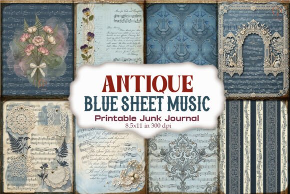 Antique Blue Sheet Music Junk Journal