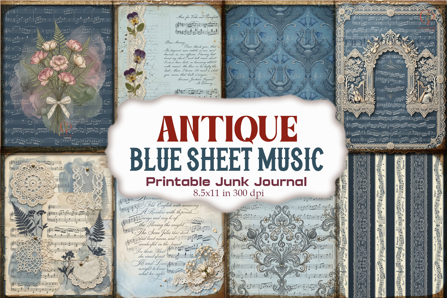 Antique Blue Sheet Music Junk Journal