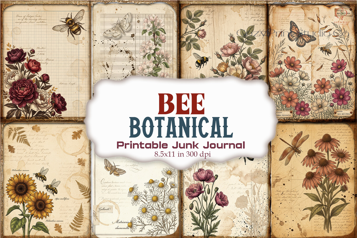 Bee Botanical Junk Journal Pages