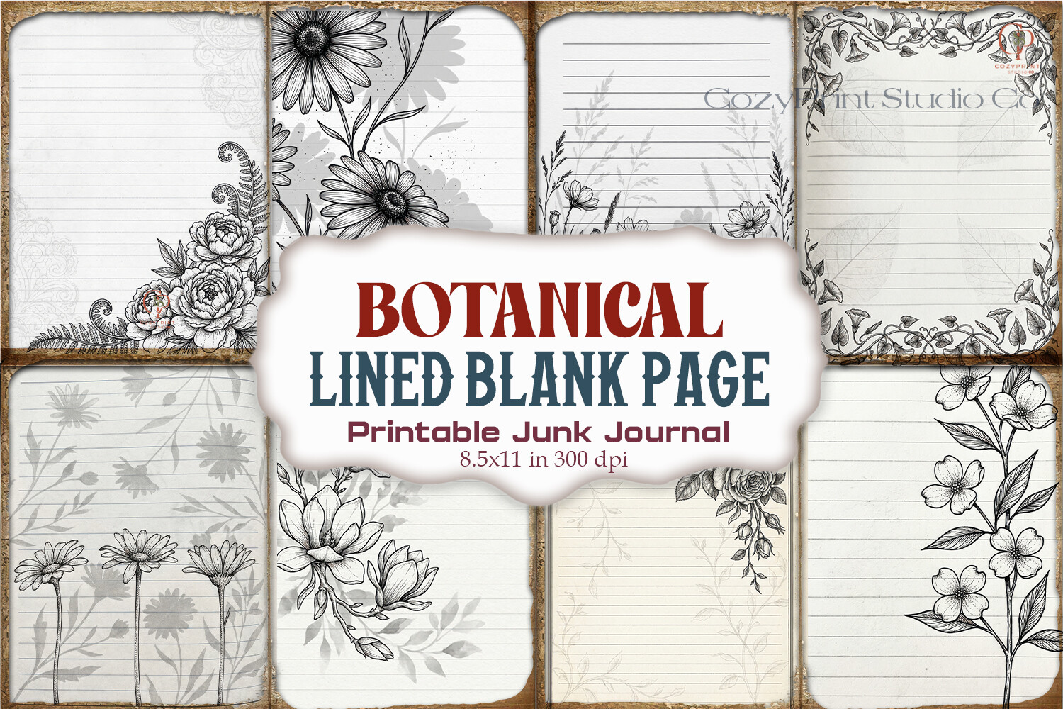 Botanical Lined Blank Page Junk Journal