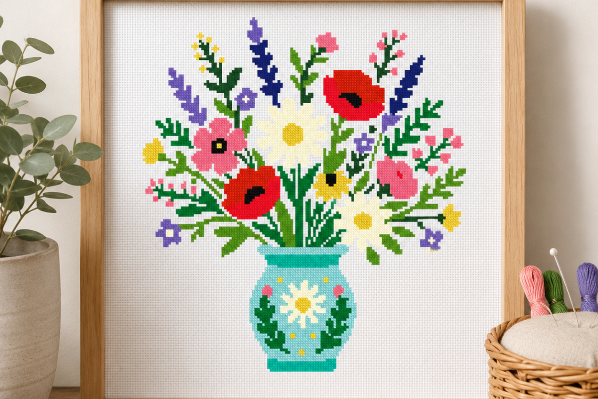 Bright Floral Bouquet Cross Stitch