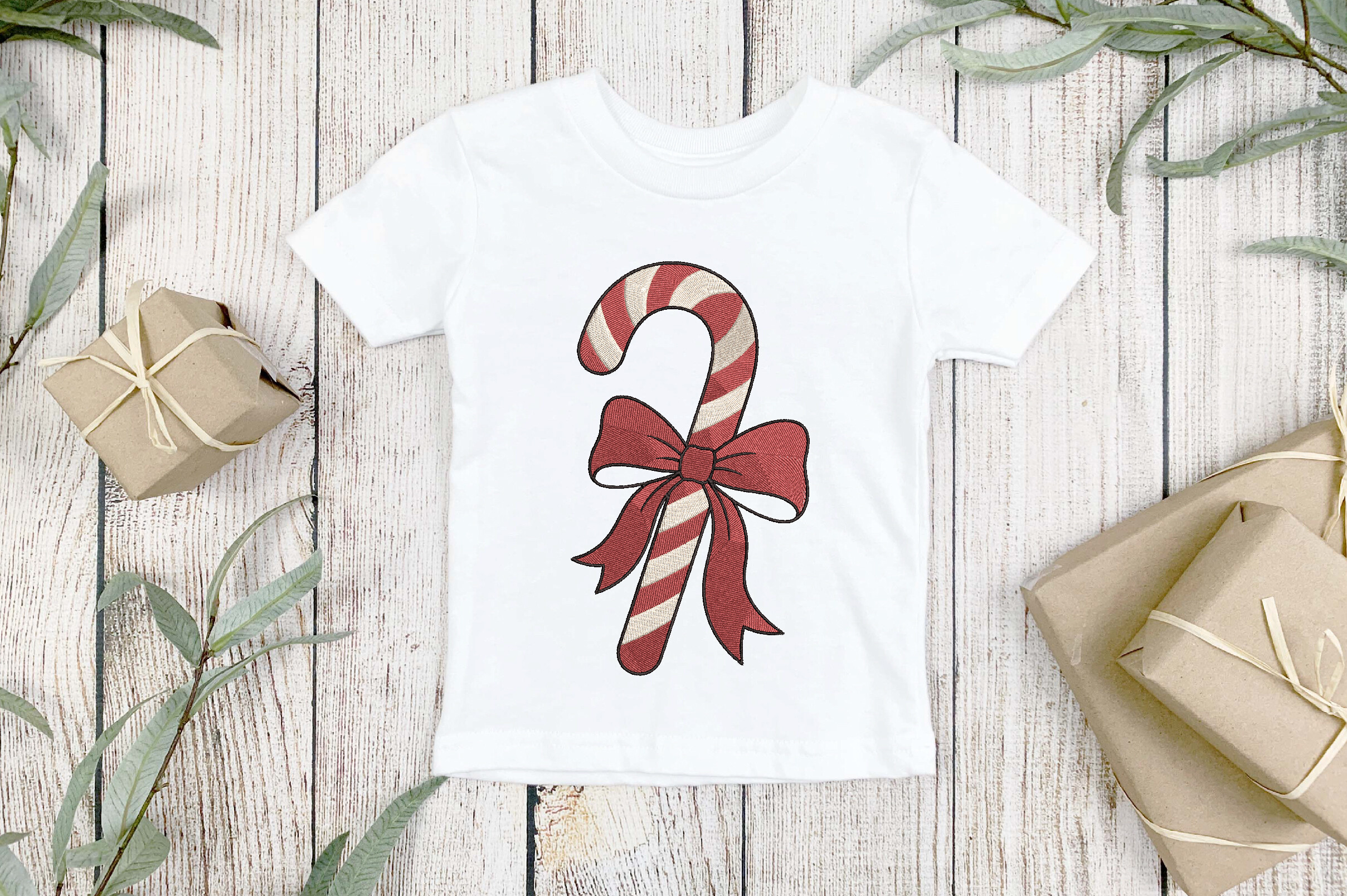 Christmas Candy Cane Bow Embroidery - photo 3