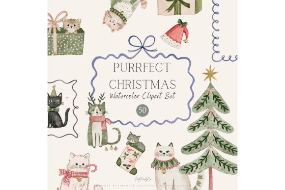 Christmas Cat Clipart Set