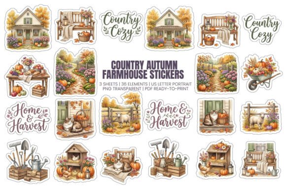 Country Autumn Farmhouse Stickers