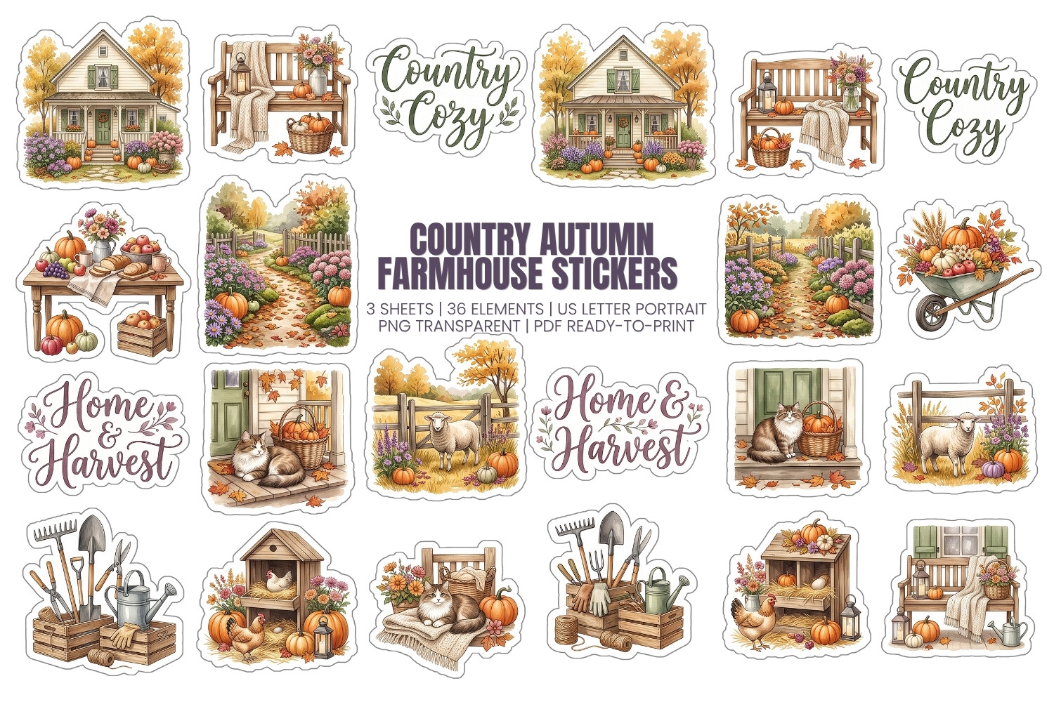 Country Autumn Farmhouse Stickers