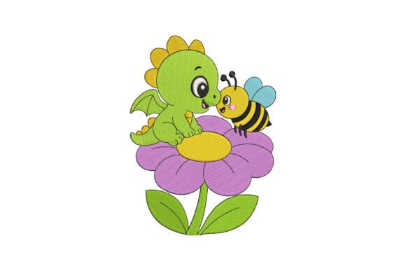 Cute Baby Dinosaur and Bee