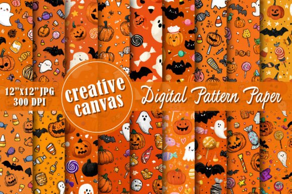 Cute Halloween Orange Digital Paper