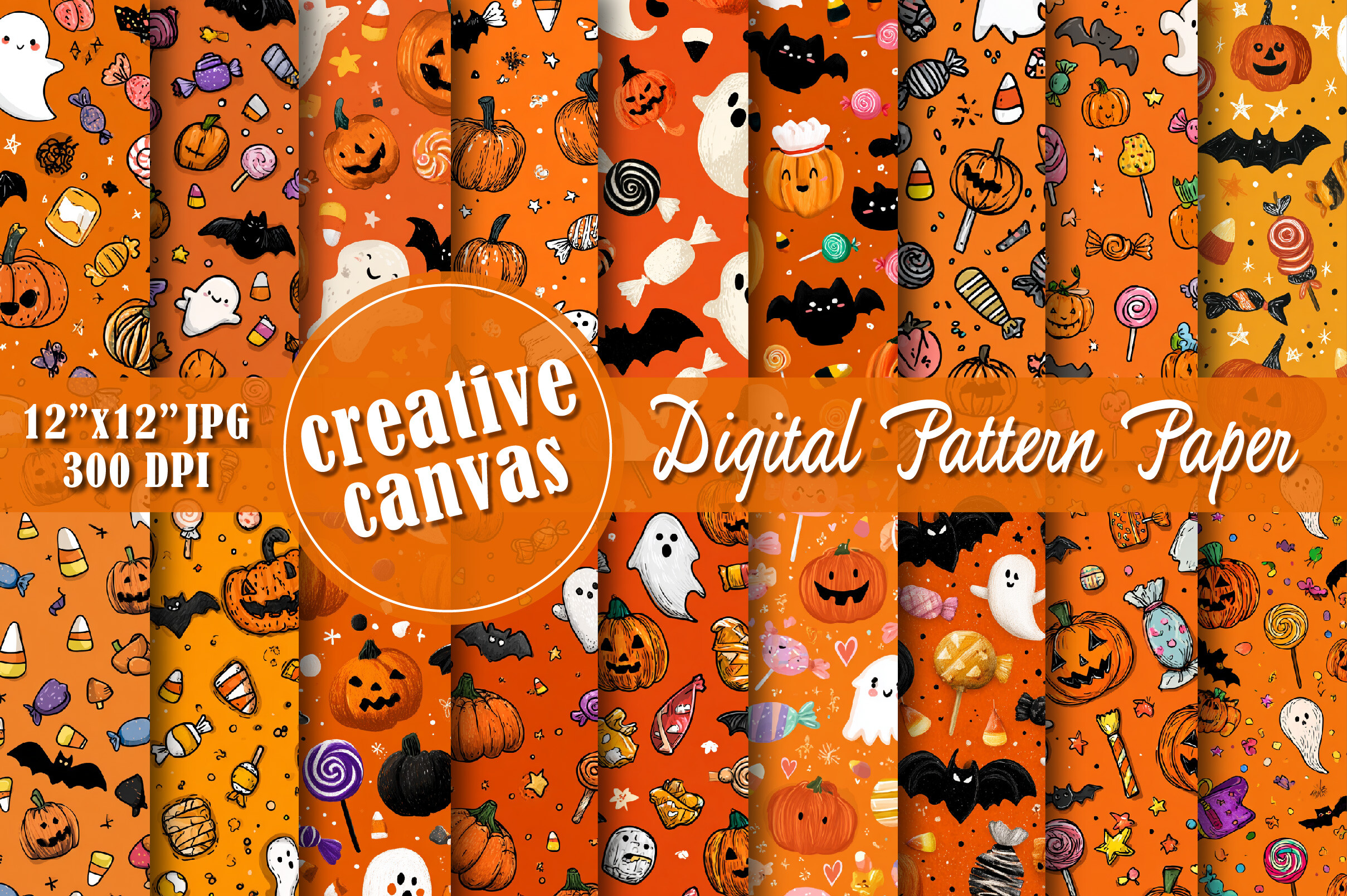 Cute Halloween Orange Digital Paper