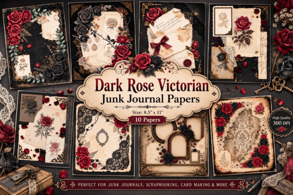 Dark Rose Victorian Junk Journal Papers