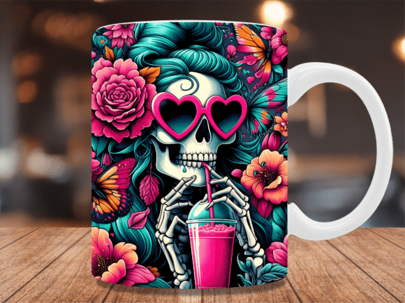 Floral Skeleton Butterfly Mug Wrap Png Graphics