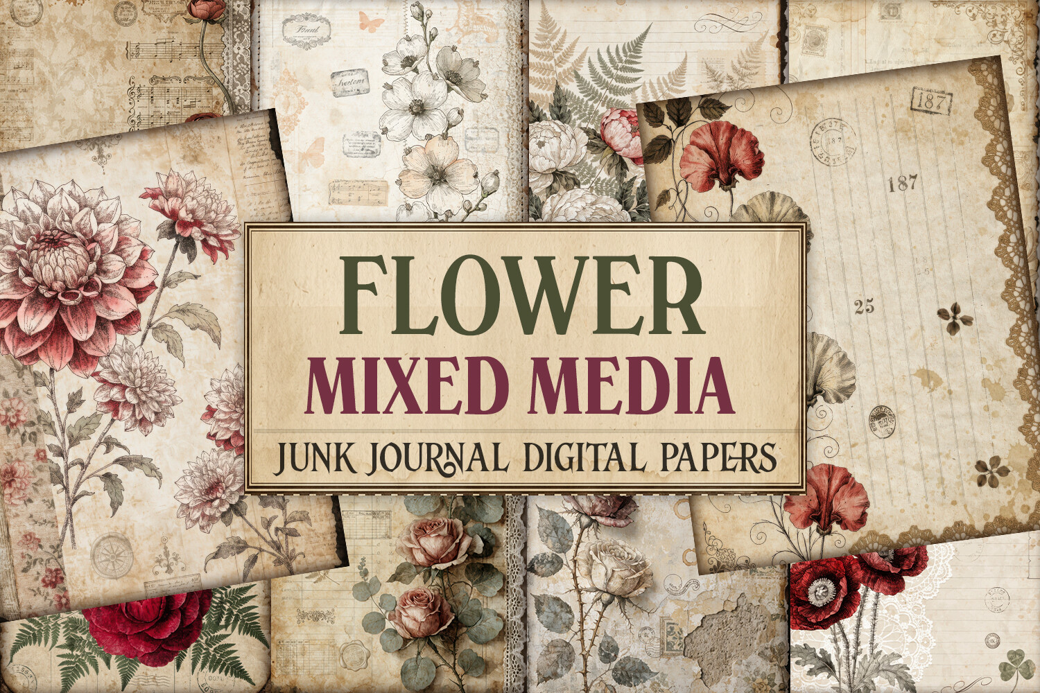 Flower Mixed Media Junk Journal Pages