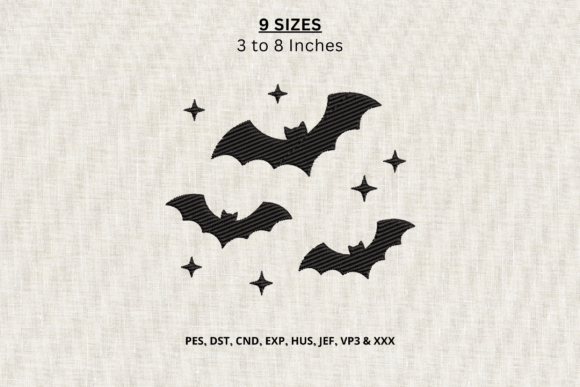 Flying Bats Halloween Machine Embroidery