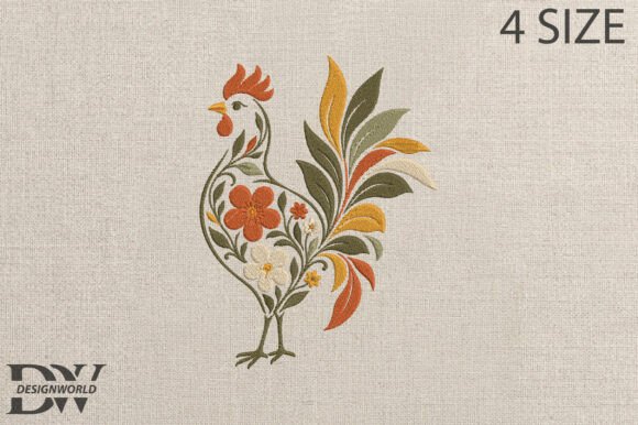 Folk Art Chicken Embroidery Design