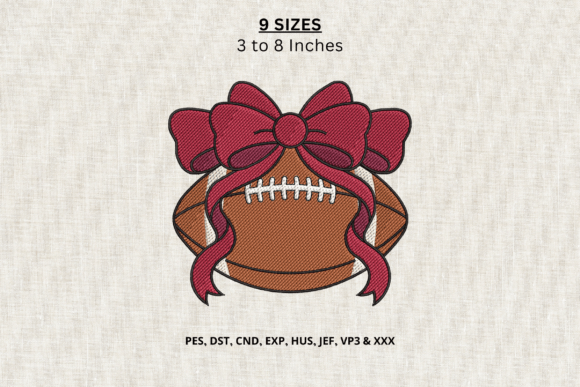 Football Bow Machine Embroidery Design