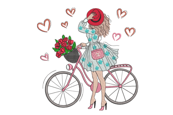 Girl with Bicycle & Roses