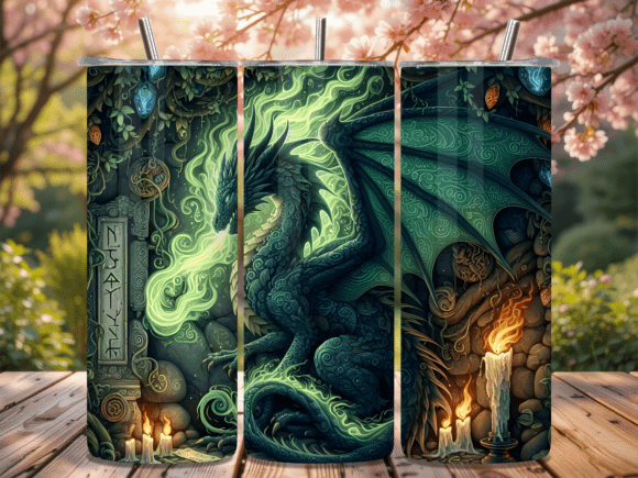 Green Mystic Rune Dragon PNG Tumbler