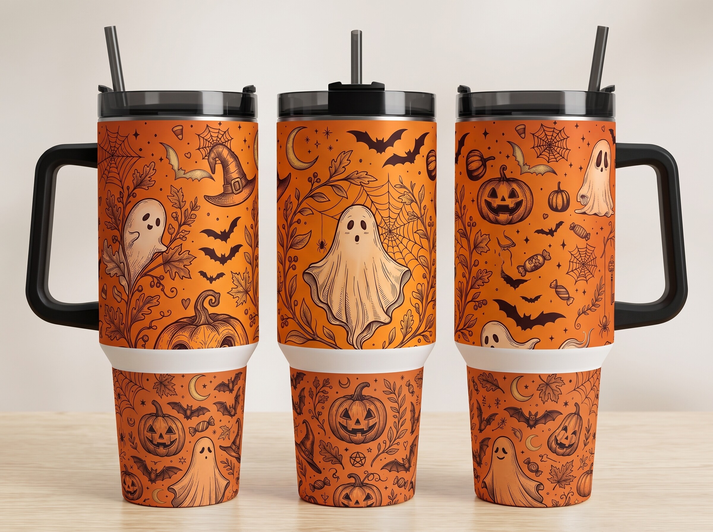 Halloween 40oz Ghost Tumbler Wrap PNG