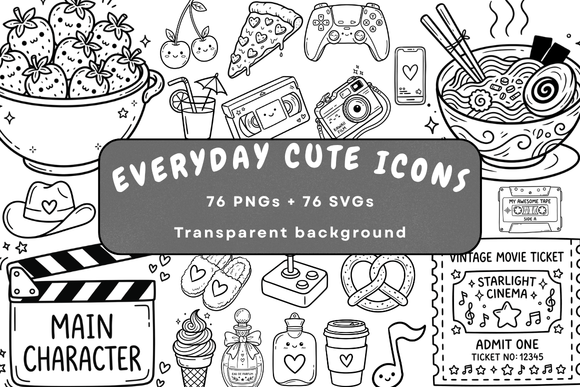 Kawaii Everyday Doodles 76 PNG Bundles