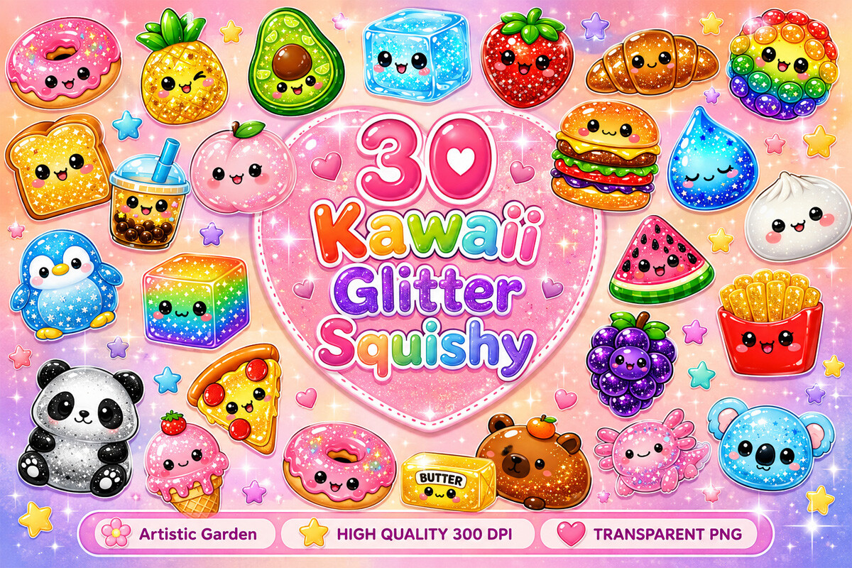Kawaii Glitter Squishy Clipart Bundle