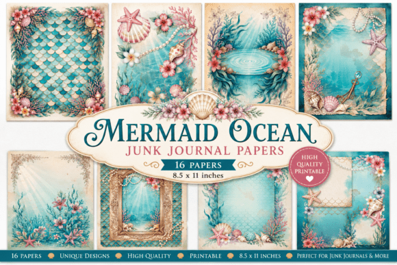 Mermaid Ocean Junk Journal Papers
