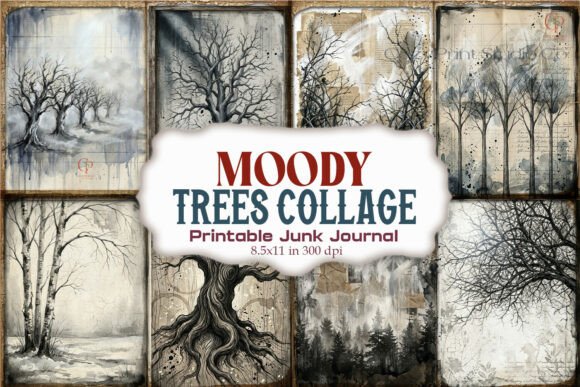 Moody Trees Collage Junk Journal Pages