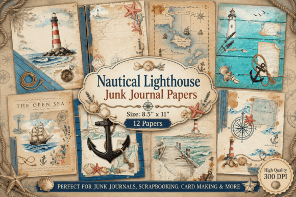 Nautical Lighthouse Junk Journal Papers