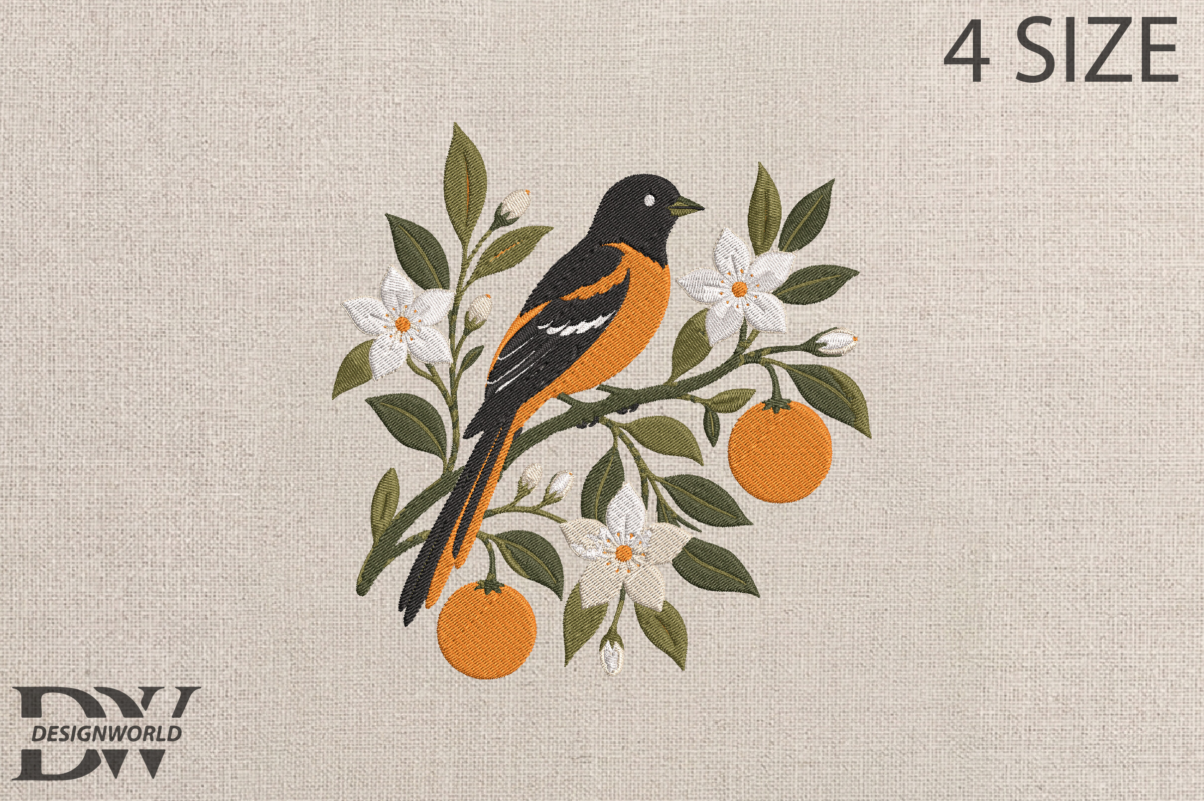 Orange Bird Embroidery Design