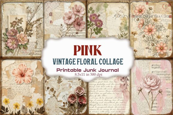 Pink Vintage Floral Collage Junk Journal