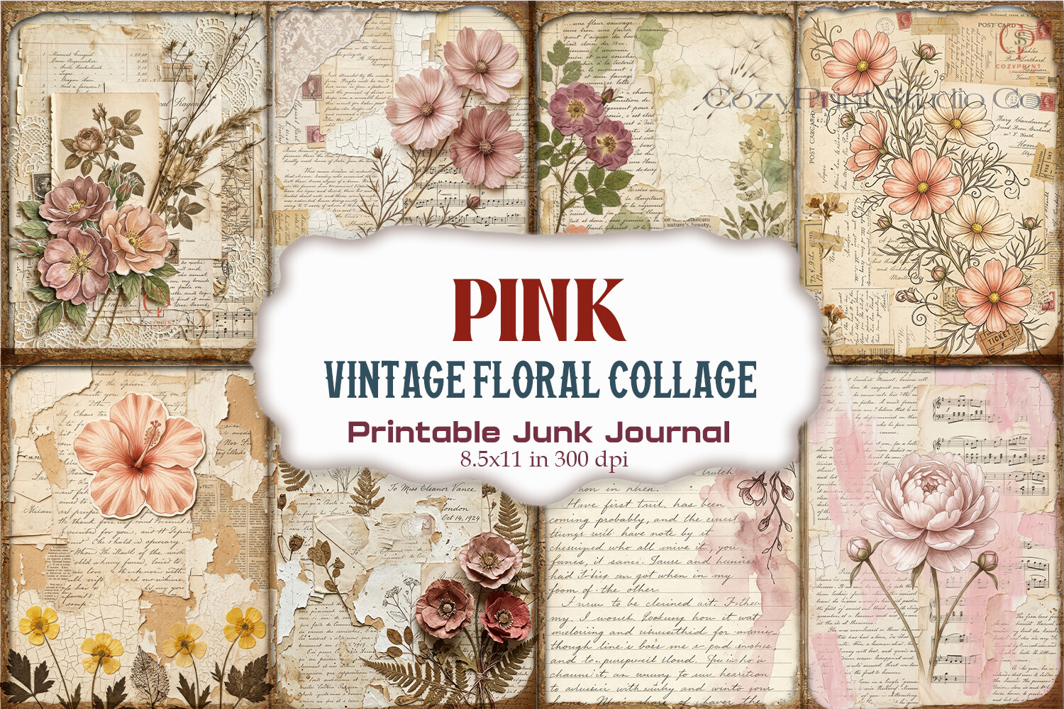 Pink Vintage Floral Collage Junk Journal