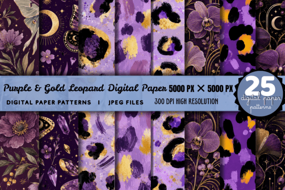 Purple Gold Leopard Digital Paper