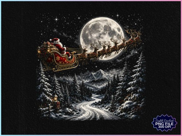 Retro Christmas Santa Sleigh PNG