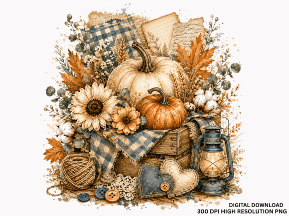 Rustic Fall Pumpkin Floral Clipart