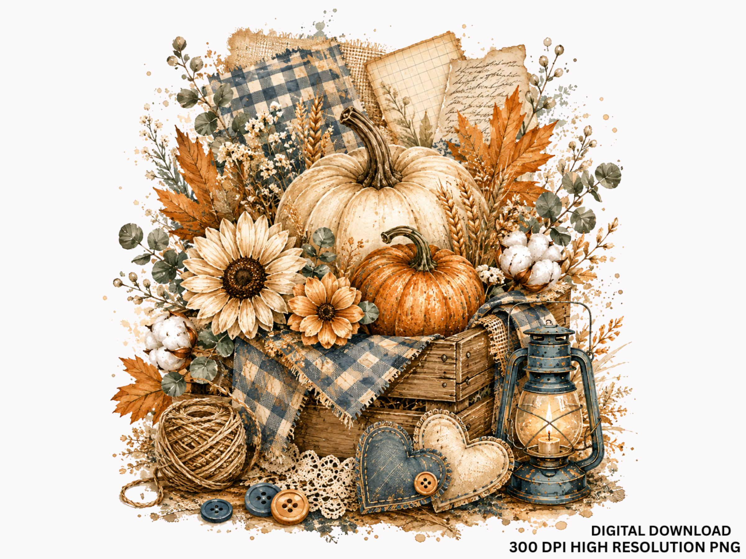 Rustic Fall Pumpkin Floral Clipart
