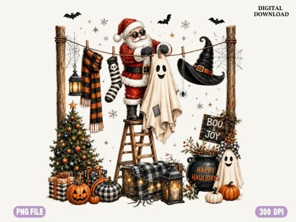 Santa Ghost Halloween Christmas PNG, Spo