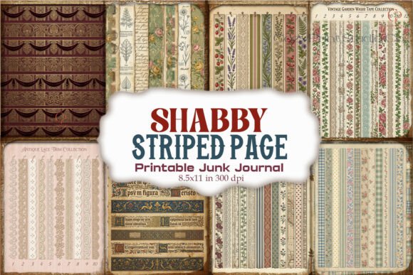 Shabby Striped Page Junk Journal Pages