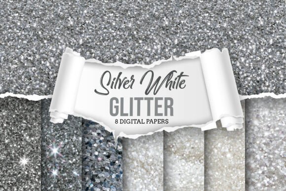 Silver White Glitter Digital Paper