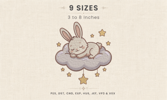 Sleeping Bunny on Cloud Embroidery DST