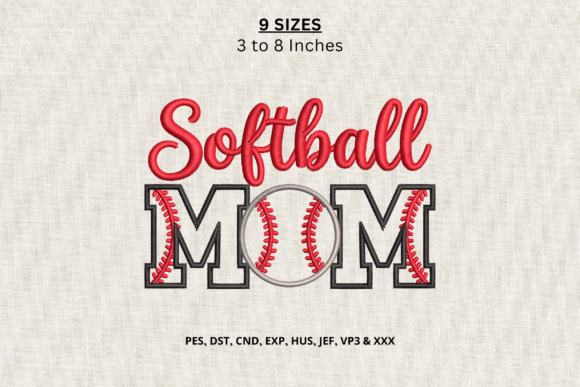 Softball Mom Machine Embroidery Design