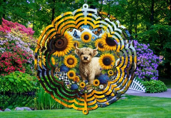 Sunflower Highland Cow Wind Spinner