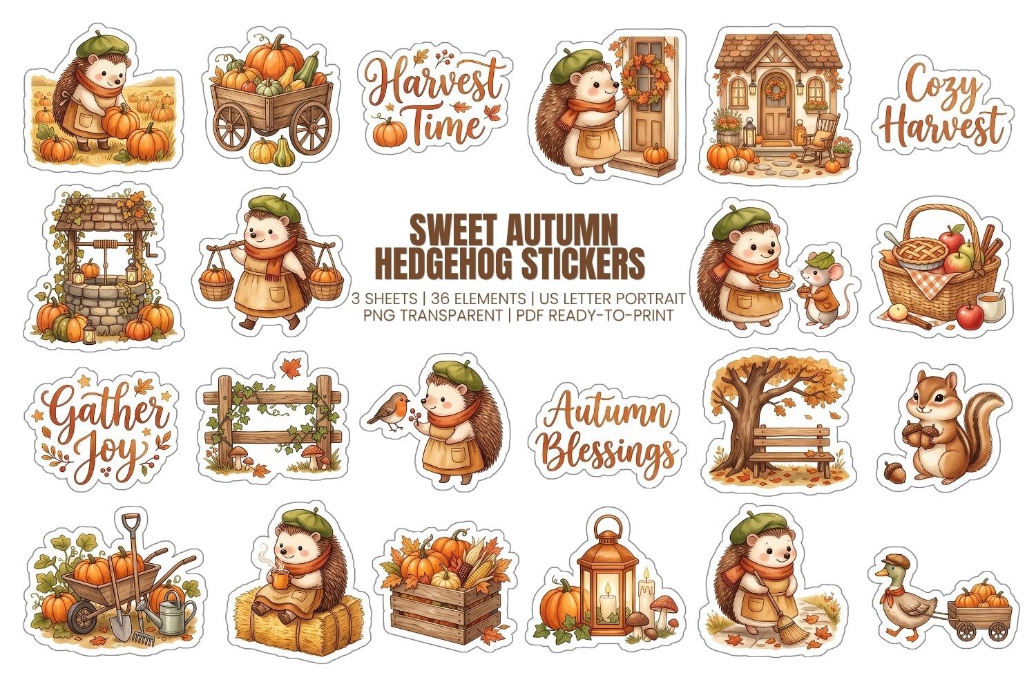 Sweet Autumn Hedgehog Stickers