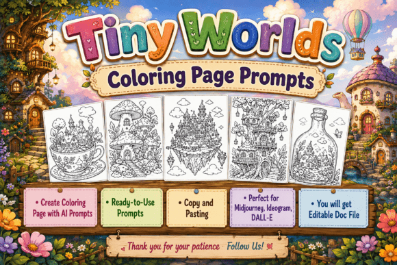 Tiny Worlds Coloring Page Prompts