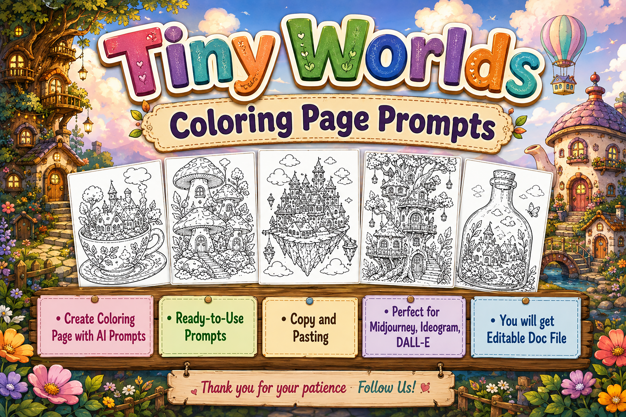 Tiny Worlds Coloring Page Prompts