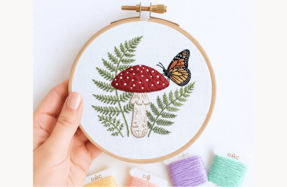Toadstool Butterfly Embroidery Pattern