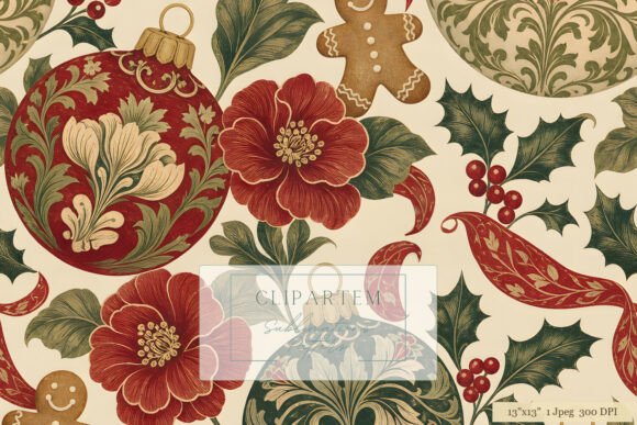 Victorian Christmas Botanical Pattern