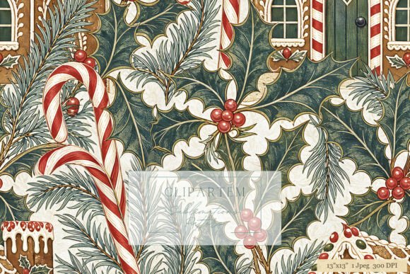 Victorian Christmas Holly Candy Cane